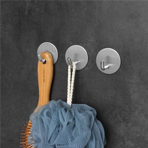 2pcs Stainless Steel Wall Hook Self Adhesive Sticky Kitchen Home Bathroom Key Bag Coat Hanger Storage Hanging Holder Rack