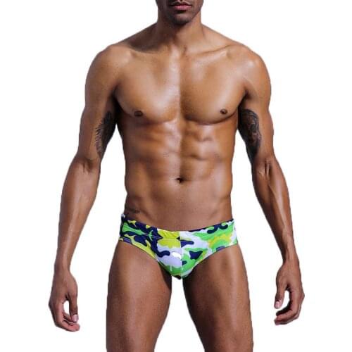 Men Swim Briefs Camouflage Printed Swimsuits Swim Trunks With Pad Quick Dry Summer Low Waist Swimwear 5 Colors