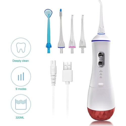 Portable Rechargeable Oral Irrigator Dental Water Flosser 120 psi Water Jet 320ML Tank IPX7 Waterproof Teeth Clean Tool