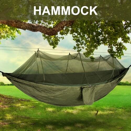 102.36X55.12inch Portable Outdoor Camping Hammock with Mosquito Net Backpacking Parachute Hammock Hunting Sleeping Swing