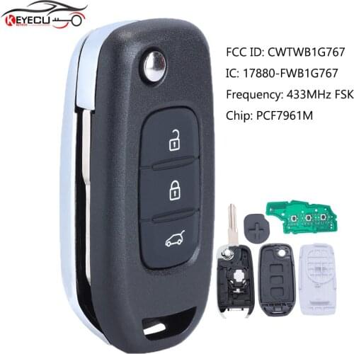 Keyecu Flip Remote Key 3 Button Fob 433MHz PCF7961M for Renault Kadjar Captur Megane 3 - VAC102 Blade