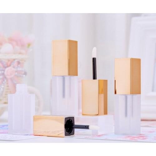 50PCS 4ml Lip glaze tubes empty lipstick tubes matte square lipgloss tubes gold cap clear bottle lipglaze tubes wholesale