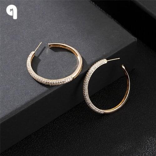 QM Exquisite jewelry Round 18k Real Gold Silver Plated Hoop Earrings,Micro-inlaid Bilng AAA Cubic Zirconia for Wedding Gifts
