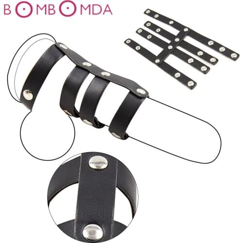 Sex Delay Leather Cock Ring Penis Ring Male Cage Cockring Ball Stretcher Penis Sleeves Scrotum Ring Erotic Toys Sex Toys for Men