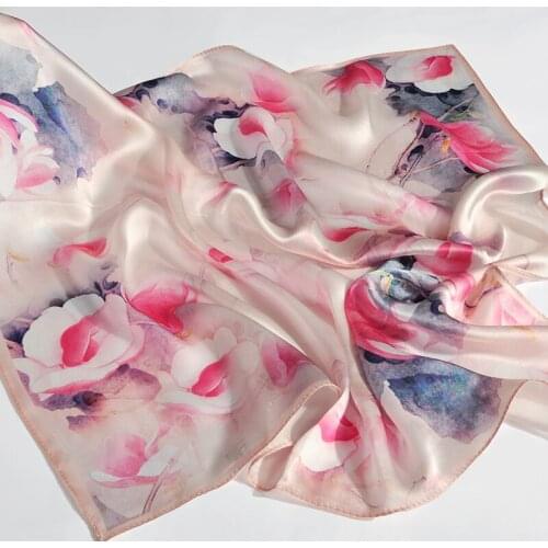 Hangzhou Silk Square Neckerchief Scarf 65*65cm 100% Silk Kerchief Wraps for Ladies Printed Bandana Real Silk Square Neck Scarves