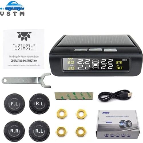 TPMS Solar Smart Car Digital Tyre Pressure Monitor System Tire Security Warning High Temperature Alert External sensors