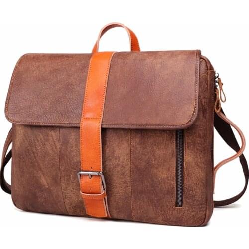 Men Genuine Leather Shoulder Bag Handbag Vintage Crossbody Satchel Bag Tote Business Mens 14 Inch Multifunction Laptop Bag