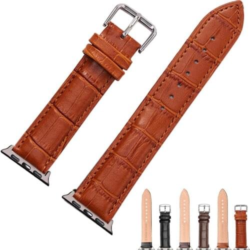 Light Brown Leather Watchband 38mm 40mm for iwatch 1 2 3 4 5 Soft Material Replace Wrist Strap 42mm 44mm for Apple Watch