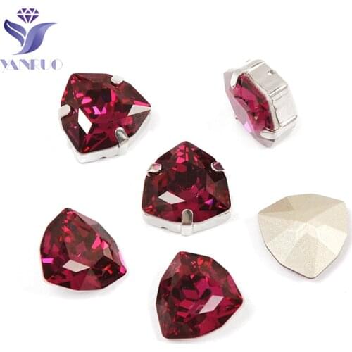 YANRUO 4706 Trilliant Fuchsia Red Crystal Pointback Sew On Rhinestones Glass Sewn DIY Pointback Stones For Rhinestones Dress