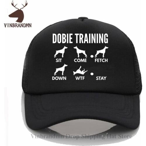 Funny Dobie Training Baseball cap Humor Doberman Pinscher Tricks outdoor sun hat Cute Pet Dog Animal Printed Graphic Fishing hat