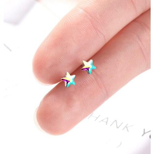 Wholesale 12 pairs Little Star Blue/Colorful Zirconia Crystal Stone Stud Earrings Fashion Earrings Jewelry For Women Girl