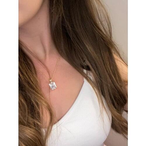 5 Colours Big Princess Cut Rectangle CZ Suspension Undertale Pingente Pendants Necklace Women Gold Color Jewelry Collares Bijoux