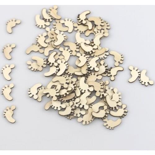 100pcs Unfinished Wood Footprint Crafts Cutout Chips Pieces for Arts Crafts Project Wood DIY Baby Handmade Wedding Party Decor