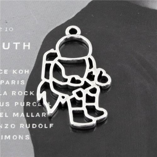 15pcs Silver Color Hollow Space Explorer Charms Astronaut Pendant Diy Earrings Bracelet Accessories Jewelry 15x28mm A3106