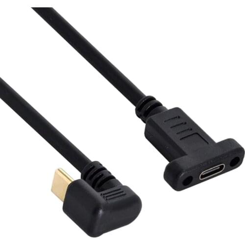 180 Degree Angled U type USB 3.1 Type C USB C Male to USB C Female with Panel Mount Screw Hole Extension Data Cable 30cm
