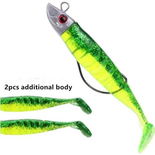Mycena 3pcs wobbler jigging lead head fish 9cm/15.6g 11cm/24g soft bait fishing lure T tail sea bass lure with Worm Hook
