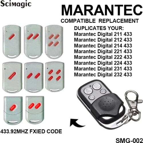433.92MHz MARANTEC Digital 211/212/214/221/222/224 /D302 / 384/D304 Fixed Code Garage Door Command Door Control Remote Control