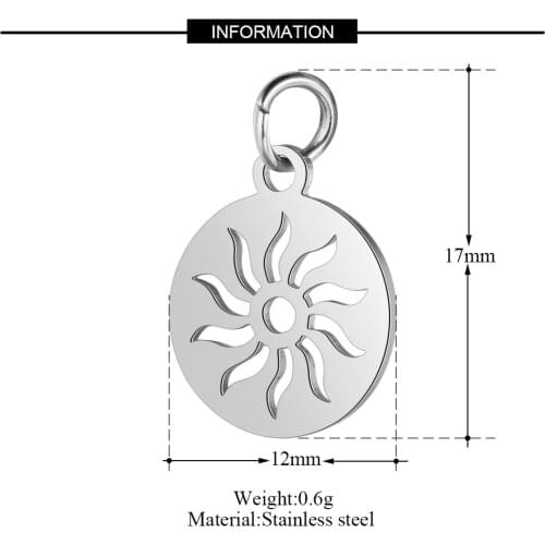 5pcs/Lot 316L Stainless Steel Charms Steel Color Cut Out OM Lotus Sun Charms Pendants for Jewelry Making DIY Handmade