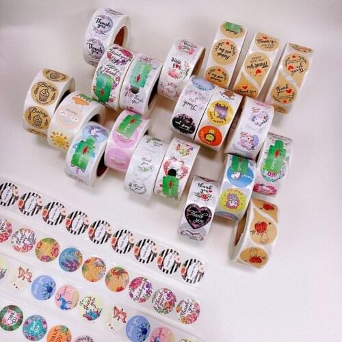 500pcs Labels Roll Flower Thank You Stickers Scrapbooking for Gift,Unicorn Kraft Stickers for Package,Seal Labels Stationery