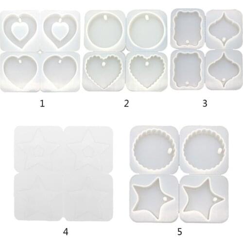 4 Pcs/set DIY Crystal Epoxy Hanging Jewelry Making Mould Heart Shaped Round Wave Handmade Pendant Molds Resin Gypsum Silicone