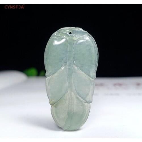 CYNSFJA New Real Rare Certified Natural A Grade Emerald Jade Lucky Amulet Leaf Jade Pendant High Quality Hand Carved Best Gifts