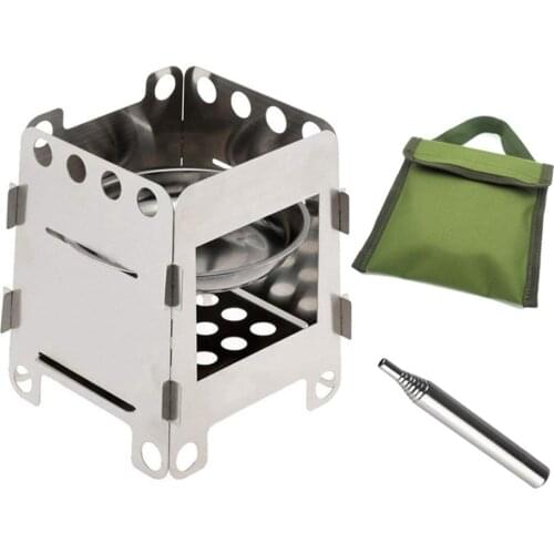 Stainless Steel Camping Wood Stove Portable Outdoor Folding Titanium Wood Stove Burning For Backpacking Survival Cooking