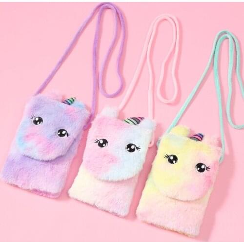 Kids Unicorn Messenger Bag Mini Flap Bag Cute Kawaii Plush Sling Bag Keys Coin Purse Lovely Princess Mini Shoulder Bag