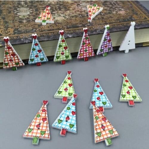 DIY 100pcs Merry Christmas Christmas Trees Wooden Buttons sewing Scrapbooking Craft 30mm