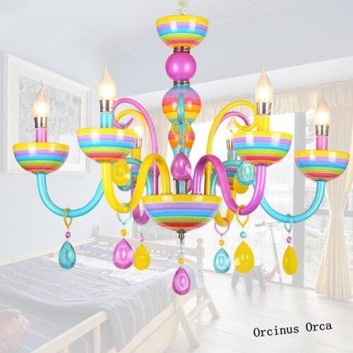 European Creative Colorful Crystal Chandelier Girls Bedroom Princesss Room Childrens Room Light Cartoon Candle Chandelier