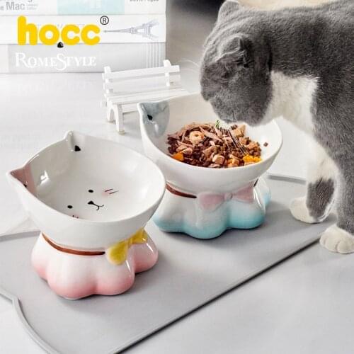 Ceramic Cat Bowl To Protect The Cervical Spine Oblique Mouth Cat Bowl High Foot Cat Food Drinking Bowl Pet Supplies
