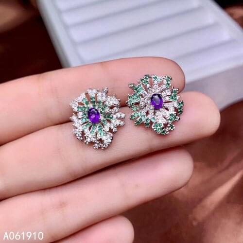 KJJEAXCMY boutique jewelry 925 sterling silver inlaid Amethyst gemstone Womens Stud earrings trendy