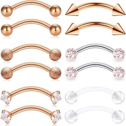 16G Surgical Steel Eyebrow Piercing Rings Clear CZ Curved Barbell Rook Daith Piercing Retainer Body for Women Men