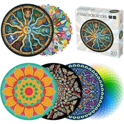 Round 500 Pieces of Adult Alien Jigsaw Puzzle Zodiac Rainbow Magic Kaleidoscope World Cover Party Entertainment Interactive Toy