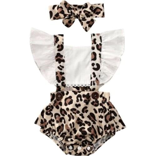 2Pcs Baby Summer Clothing Newborn Infant Baby Girl Clothes Leopard Jumpsuit Bodysuit Headband Outfits