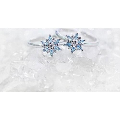 Fashion Exquisite Flower Shaped Ring Blue Gem Opening Ring Elegant Princess Charm Jewelry Valentines Day Birthday Gift