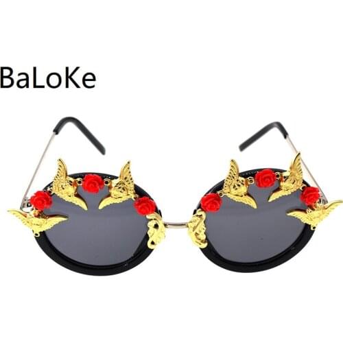 Fashion Girl cat eye Sunglasses Women Rose Flowers Vintage Oculos De Sol Oversize Brand Design Rhinestones Eyewear