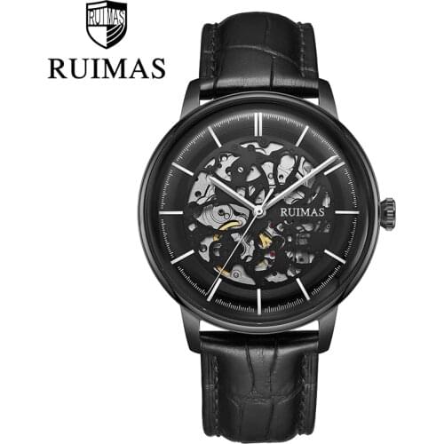 Stainless Steel Automatic Mechanical Mens Skeleton Watches Luminous Hands Leather Business Wrist Watches Relogio Masculino