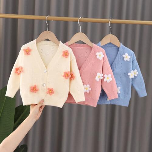 2021 New Autumn Winter Girls Baby 3D Flowers Cardigan Jacket Soft Warm Coats Girl Kids Knit Cardigans Children Outfits Clothes