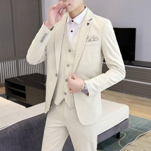 2021 Fall Winter Men New Fashion Slim-Fitting Cool Suit Youth Handsome Business Suit Three-Piece Suit
