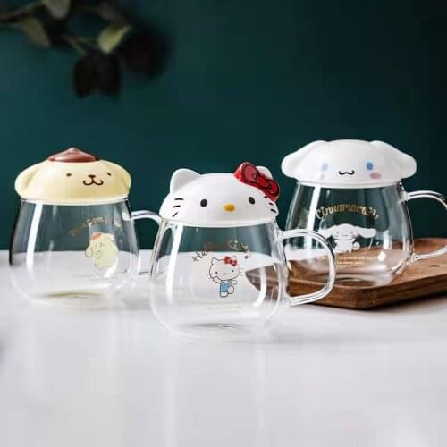 New Cartoon Anime peripheral Cinnamorolls Melody dinner plate Cup Glass Cup With Lid Home Supplies For Girls Valentines Day Gif