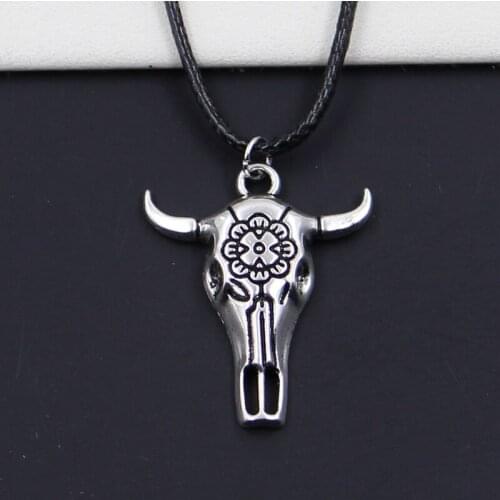 New Durable Black Faux Leather Skull Bull Ox Star Head Pendant Cord Choker DIY Necklace Retro Boho Tibetan Silver Color
