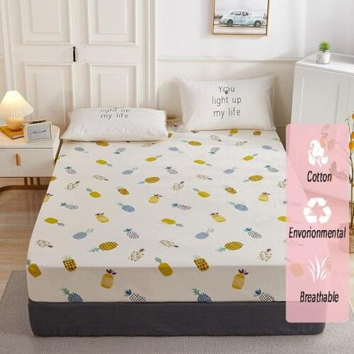 [New product] 1pcs 100%Cotton Printed Fitted Sheet Mattress Cover Four Corners With Elastic Band Bed Sheet