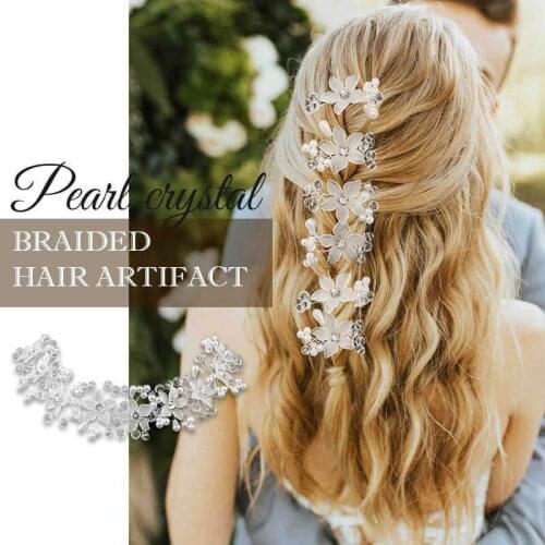 Crystal 9 Flowers Braided Hair Band Wedding Flower HairBand for Brides and Bridesmaids d88