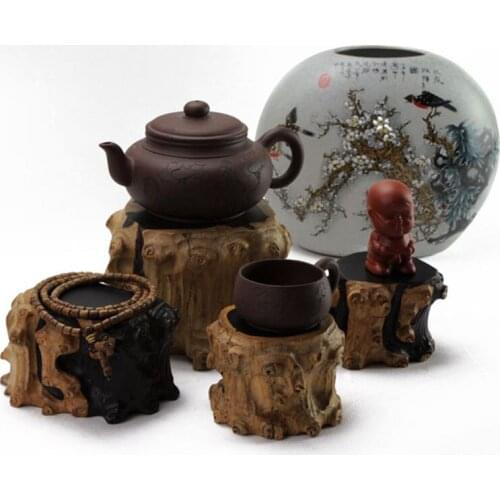 Rosewood irregular shaped ornaments with ebony shaped base base * * odd antique jade vase teapot base