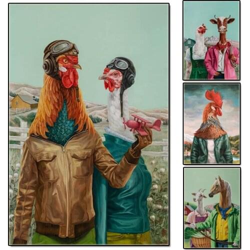 Canvas Printings Pilot Chicken Farmer Sheep Abstract Art Animal Poster Living Room Decoration Waterproof Ink Unframed HD Picture