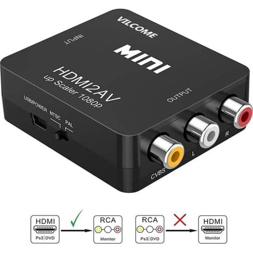 HDMI TO AV Scaler Adapter HD Video Composite Converter Box HDMI to RCA AV/CVSB L/R Video 1080P Mini HDMI2AV Support NTSC PAL New