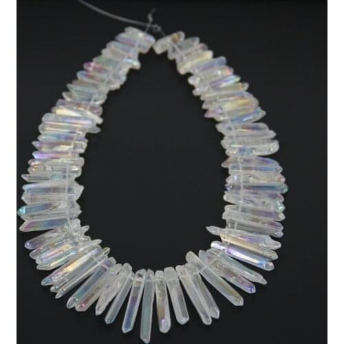 Natural Crystal Polished AB Titanium White Quartz Beads,Graudated Spikes Pointed Beaded Jewelry for Necklace Making