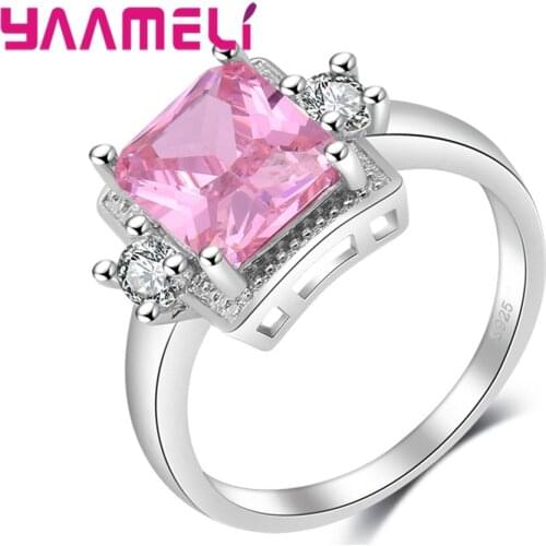 Clear Pink Crystal Stone Rings For Women S925 Silver High Quality Finger Ring For Engagement Anniversary Party Gift