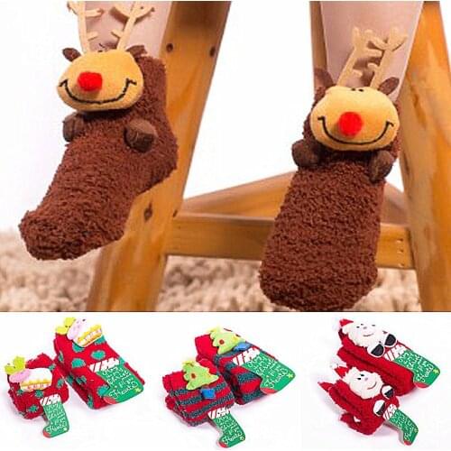 Christmas Gift Parenting Socks Woman Socks Autumn And Winter Coral Down Thickening Cartoon Socks Non-slip Keep Warm Floor Socks