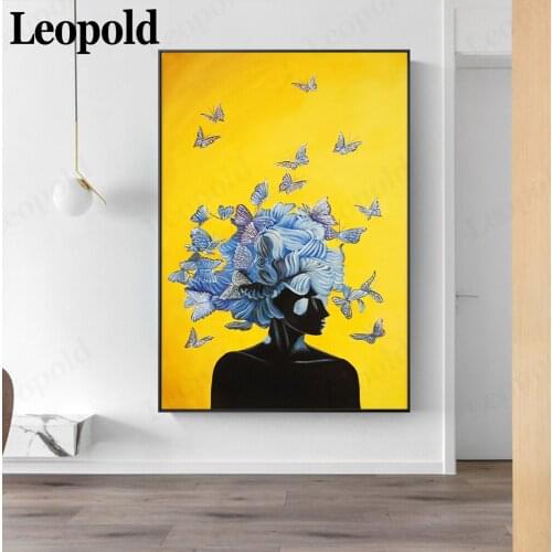 Modern Canvas Character Beautiful Poster Print Butterfly Black Girl Art Canvas Prints Wall Home Decoration
